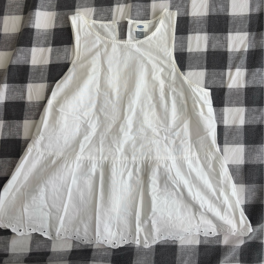 Old Navy White Eyelet Peplum Tank Top